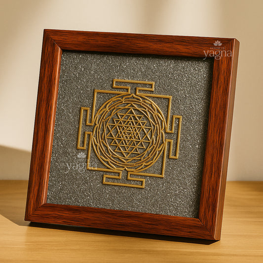 Sri Yantra in Pyrite Stone Wooden Frame