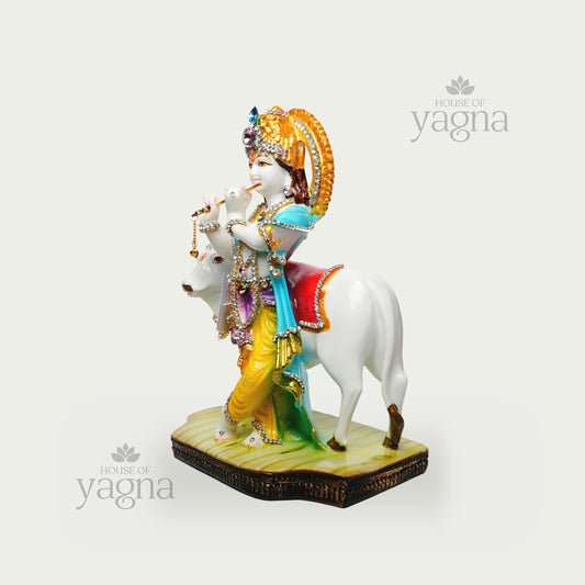 Krishna with Cow Idol – Symbol of Divine Compassion & Harmony