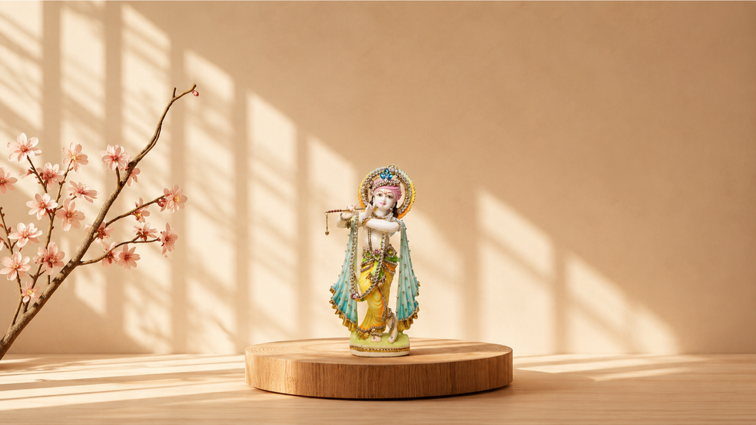 How to Design a Calm Living Room with a Krishna or Buddha Idol