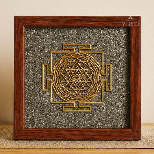 Sri Yantra in Pyrite Stone Wooden Frame
