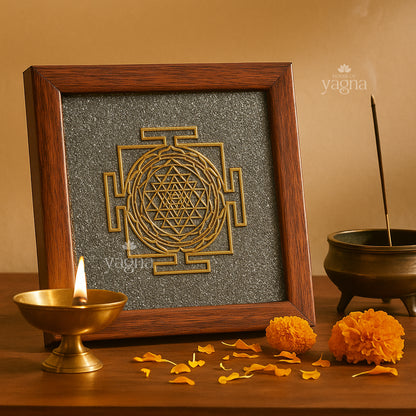 Sri Yantra in Pyrite Stone Wooden Frame