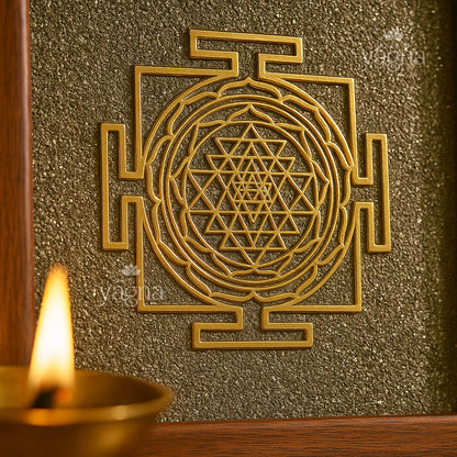 Sri Yantra in Pyrite Stone Wooden Frame