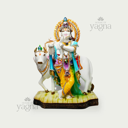 Krishna with Cow Idol – Symbol of Divine Compassion & Harmony
